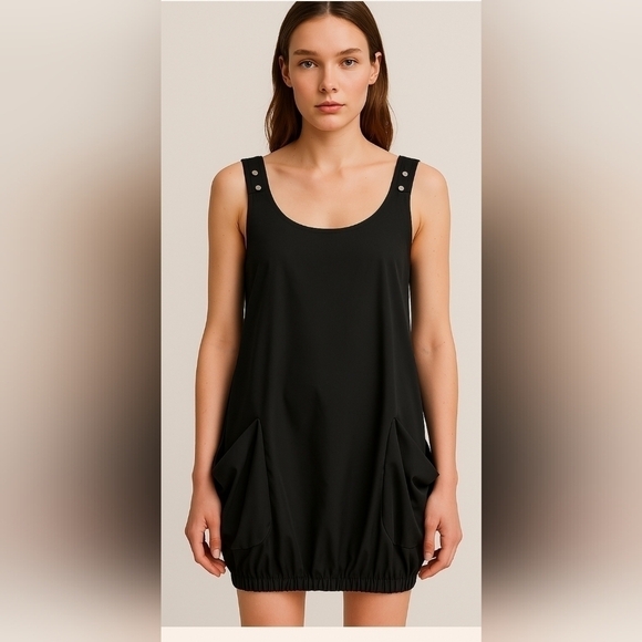 Sarah Pacini Black Dress w Exaggerated Pockets and Elastic Bottom Size 2/Medium - Picture 1 of 11